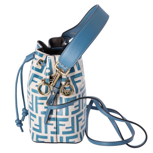 FENDI Mini Mon Tresor Zucca FF Shoulder Bag 8BS010 Cream Blue Leather - Picture 2 of 9